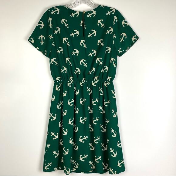 Everly Anchor Dress Green Elastic Waist Women’s Size Small - Picture 9 of 12